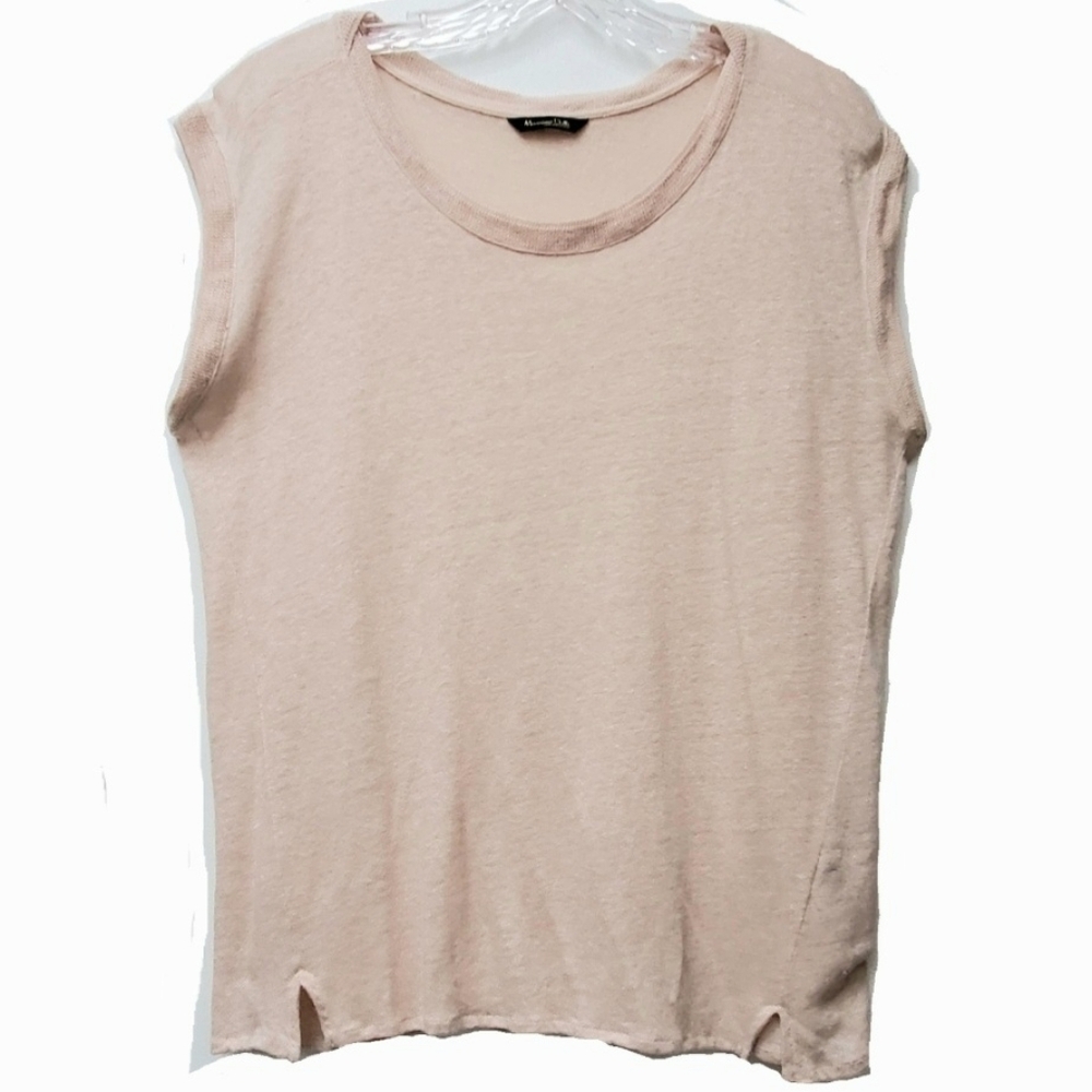 Massimo Dutti Nude Blush Linen Knit Top Front Slits Detail Size Medium